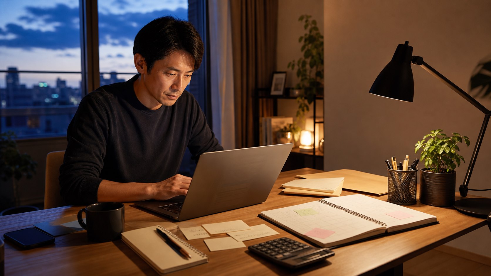 副業Webライターが月5万円を目指して作業計画を立てる様子